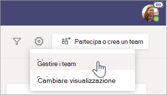 Selezionare Gestisci team.