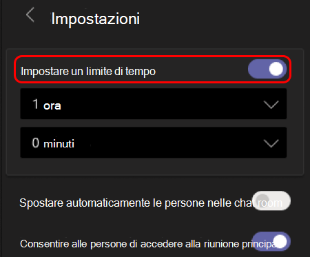 Immagine che mostra come impostare il limite di tempo per le stanze di lavoro.