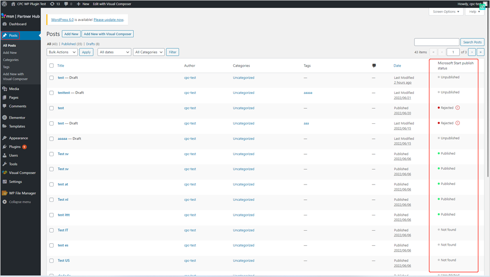 Verifica dello stato del post MSN in WordPress