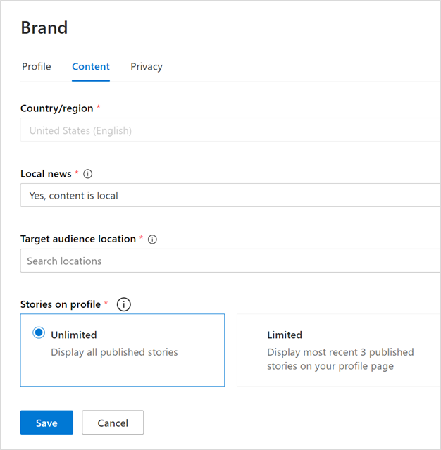 Campi del contenuto del marchio MSN