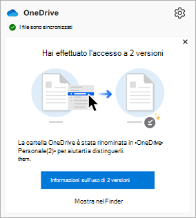 Un messaggio visualizzato nel Centro attività di OneDrive
