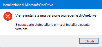 Popup di errore di OneDrive