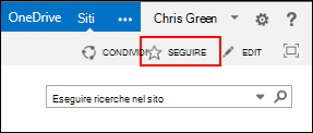 Seguire un sito di SharePoint Online e aggiungere il collegamento alla propria pagina Siti in Office 365.