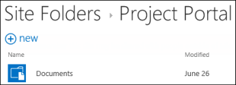 Selezionare un sito nell'elenco Cartelle siti in Office 365 per visualizzare le relative raccolte documenti.