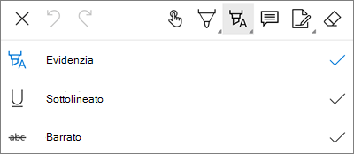 Menu Evidenzia commenti PDF di OneDrive per Android