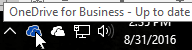 Screenshot del cursore che passa sull'icona blu di OneDrive, con il testo OneDrive for Business.