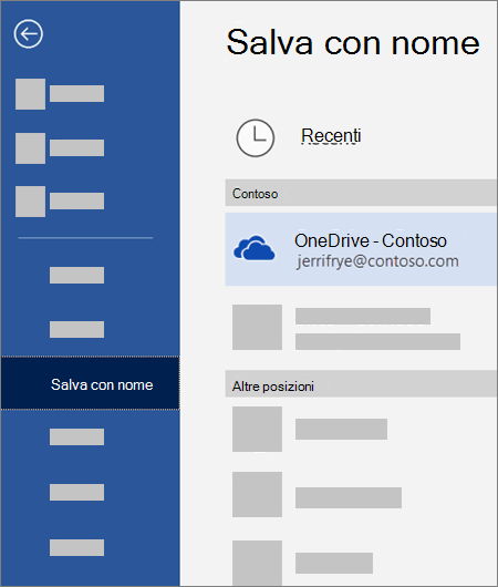 Salvataggio di un file da Word a OneDrive for Business