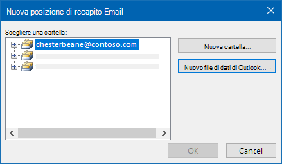 Finestra di dialogo Percorso recapito posta elettronica di Outlook