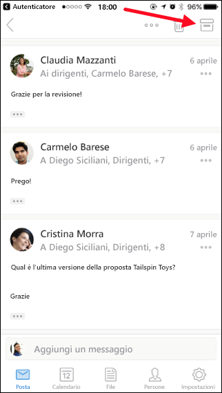 È possibile archiviare un messaggio toccando il pulsante Archivia