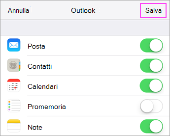 Impostazioni di sincronizzazione degli account