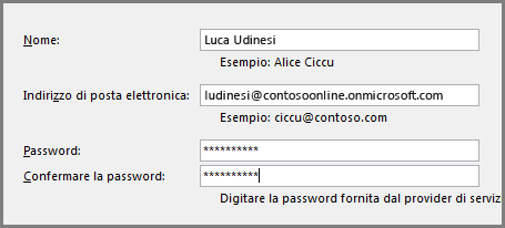 Seconda pagina della procedura guidata Aggiungi account