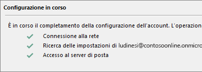 Terza pagina della procedura guidata Aggiungi account
