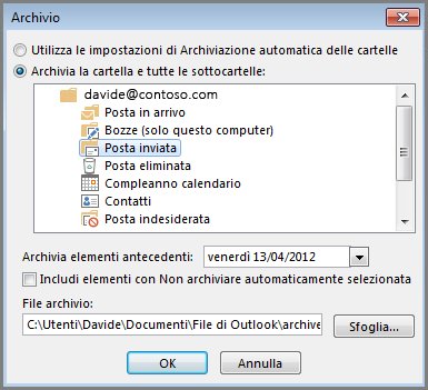 Finestra di dialogo Archivio