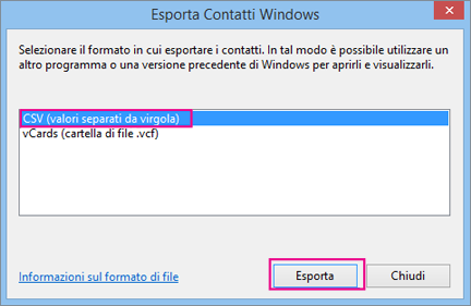 Scegliere CSV e quindi Esporta.