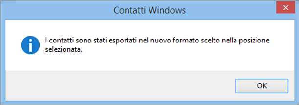 verrà visualizzato un messaggio finale che indica che i contatti sono stati esportati in un file CSV.