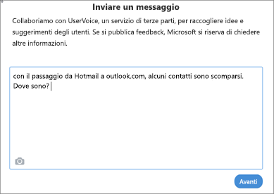 Un esempio di ciò che potresti scrivere per farci sapere che i tuoi contatti sono mancanti.