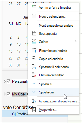 Menu di scelta rapida visualizzato facendo clic con il pulsante destro del mouse