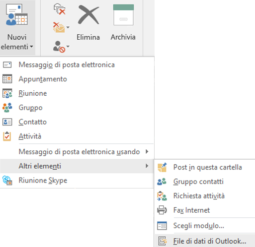 Creare un nuovo file di dati di Outlook