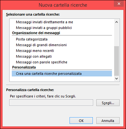 Selezionare Crea una cartella ricerche personalizzata