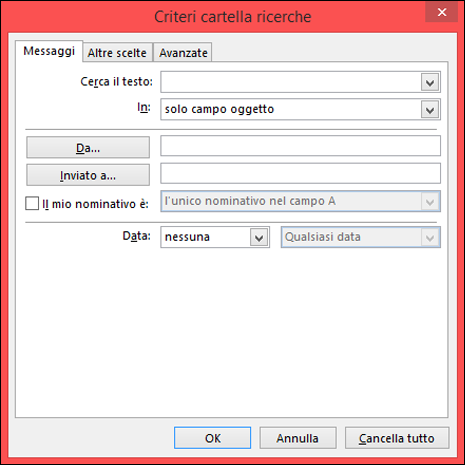 Specificare i criteri di ricerca