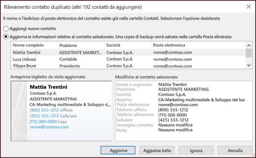 Scegliere cosa fare con i contatti duplicati.