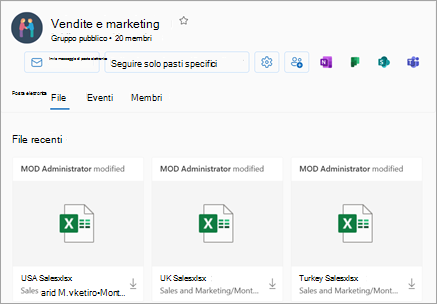 È possibile accedere ai file recenti dalla sezione Files della visualizzazione Gruppo