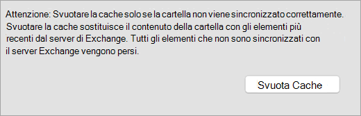 Mostra il pulsante Svuota cache e l'avviso nella scheda Generale