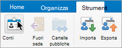Mostra il pulsante Account nel menu Strumenti