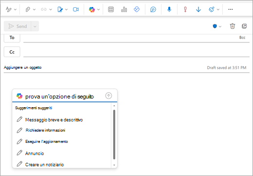 Mostra la pagina Nuovo messaggio di Outlook con una finestra visualizzata in cui normalmente si inizia a digitare il messaggio di posta elettronica.