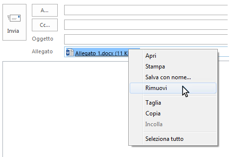 Opzione Rimuovi nel menu di scelta rapida