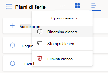 Selezionare altre opzioni accanto al nome di un elenco per rinominare, stampare o eliminare l'elenco.