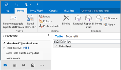 Immagine dell'aspetto che ha un account di Outlook.com in Outlook 2016.