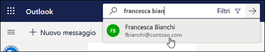 Screenshot della barra di ricerca