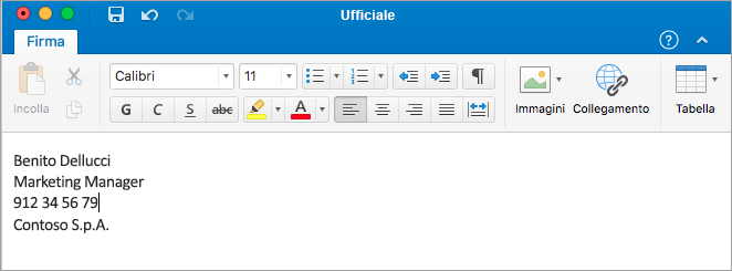 Mostra l'editor per la firma
