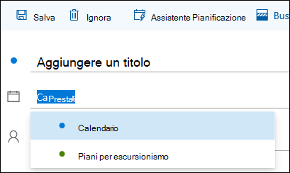 Schermata del nome del calendario nel modulo dettagli dell'evento