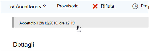 Screenshot che mostra che l'evento del calendario è stato accettato.