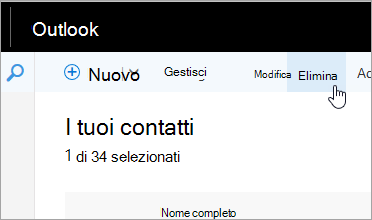 Screenshot del pulsante Elimina sulla barra di spostamento di Outlook.