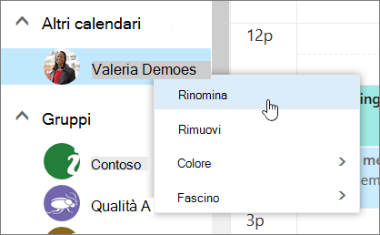 Screenshot del menu di scelta rapida Altri calendari.