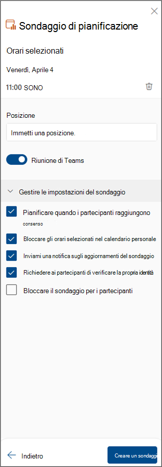 Screenshot dei passaggi successivi del sondaggio di pianificazione