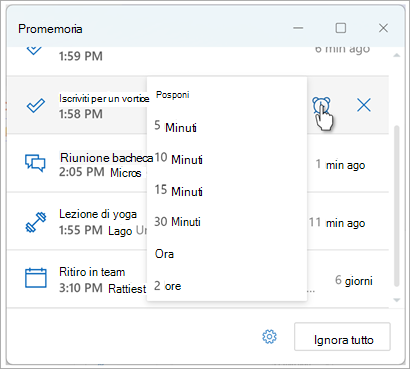 Impostazione di promemoria nella schermata di Outlook otto