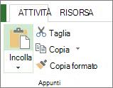 Pulsante Incolla nella scheda Attività