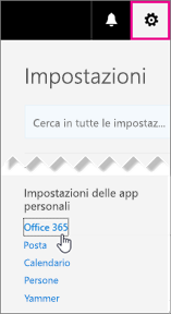 Scegliere Impostazioni di Office 365