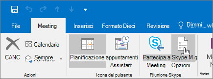 Pulsante Opzioni riunione di Outlook