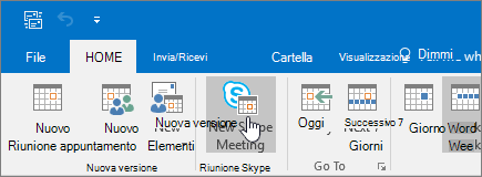 Pulsante Nuova riunione di Skype di Outlook