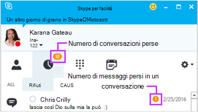 Accedere ai messaggi persi dalla pagina di messaggistica istantanea Skype for Business