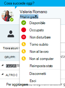 Opzioni dello stato presenza