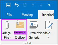 Nella scheda File, fare clic su Allega file o Invia elemento via mail