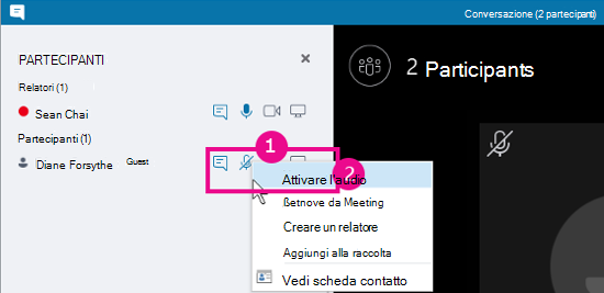 Unmute participant option on conversation view