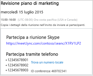Schermata di esempio che mostra i dettagli della riunione