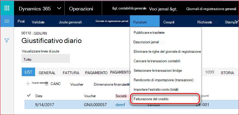 Questa immagine mostra come trovare la funzionalità Fatturazione con credito.